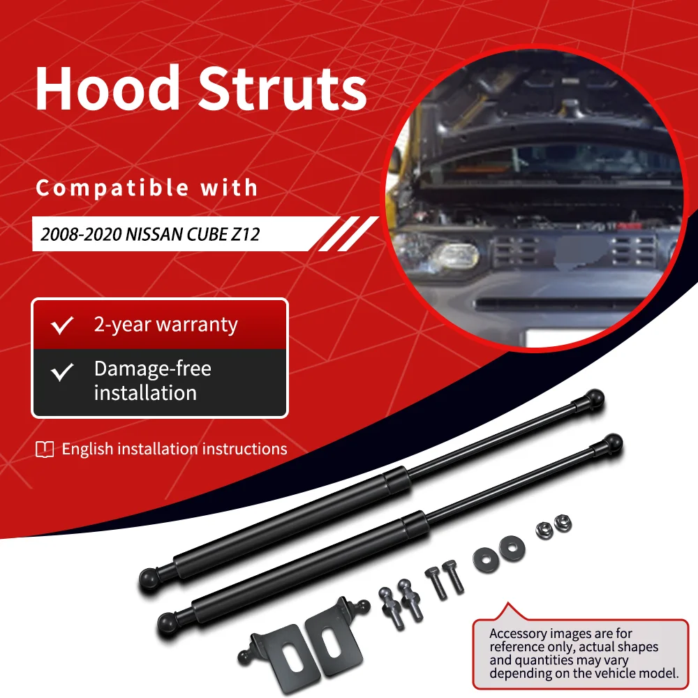 SEMTAY Hood Struts Compatible with 2009- Nissan Cube Z12 Bonnet Lift Support spring Shocks Damper