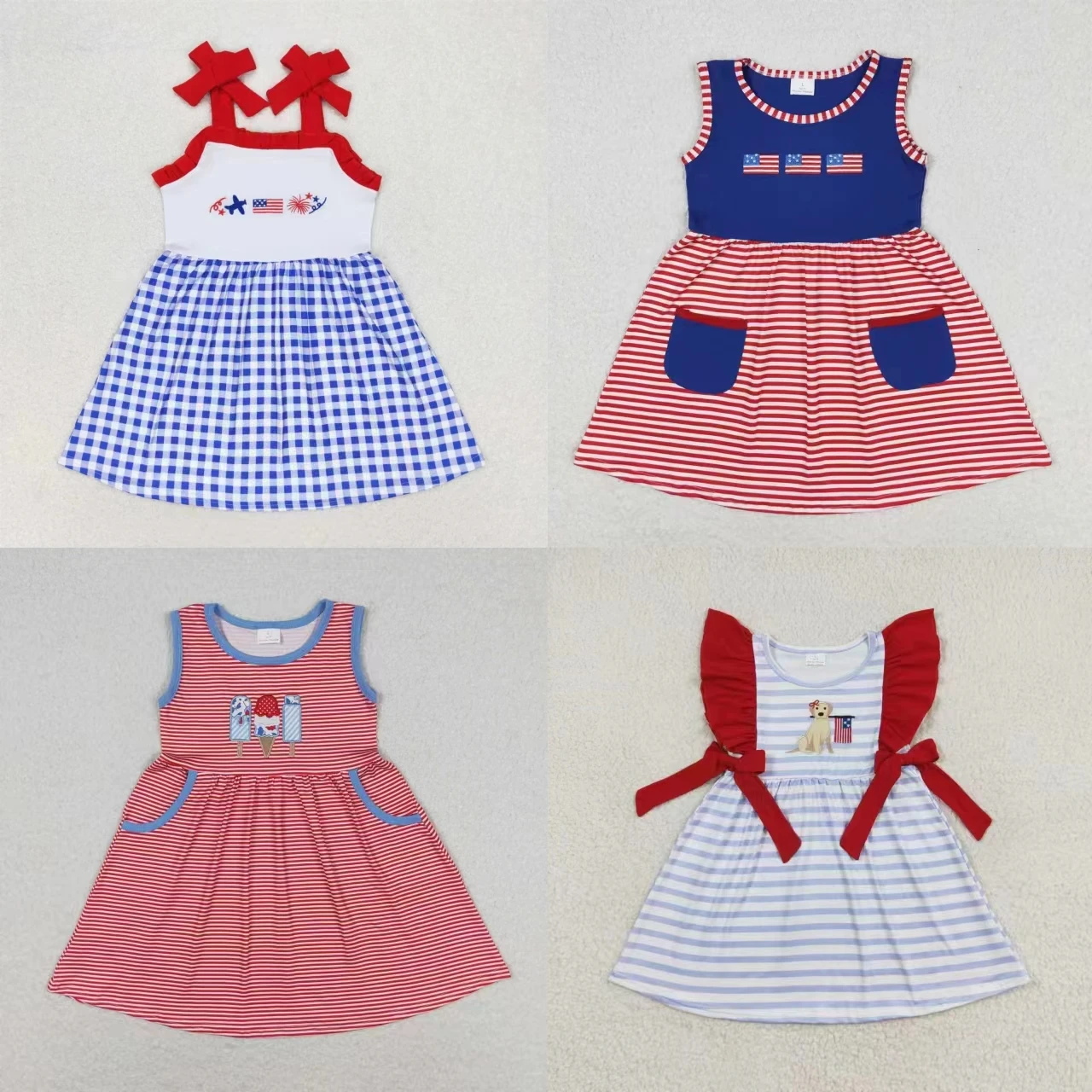 

WholesaleKids Toddler Sleeveless Embroidery Flag Popsicles Dress Infant July 4th Summer Baby Girl Children One Piece Clothes