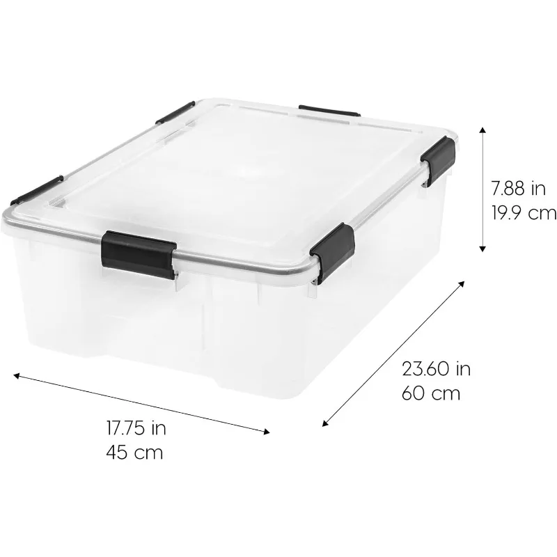 Qt Storage Box with Gasket Seal Lid, 4 Pack - BPA-Free, Made in USA - Heavy Duty Moving Containers with Tight Latch