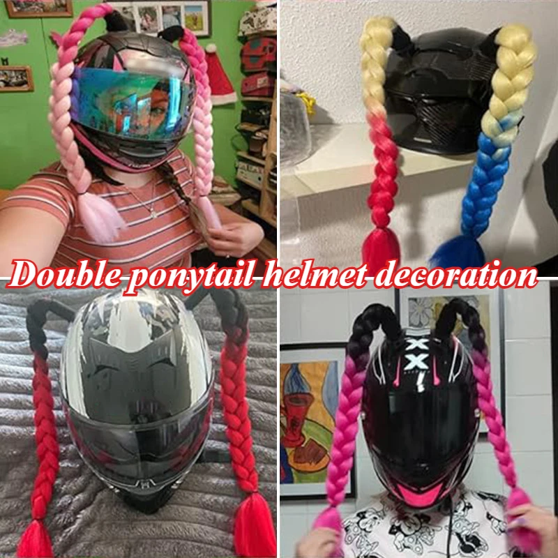 

1 Pair Motorcycle Helmet Braids Woman Braids Wig Double Ponytail Helmet Decoration Motorcycle Helmet Decoration Accessories