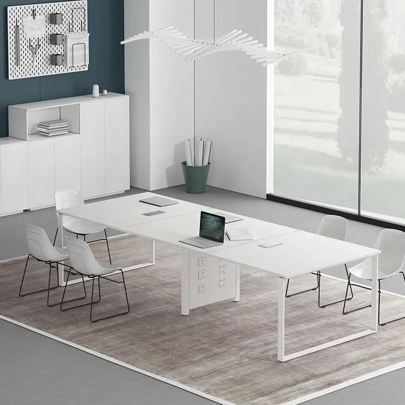 Custom Board Room Furniture Easy Set Up White Modern Conference Table Meeting Table