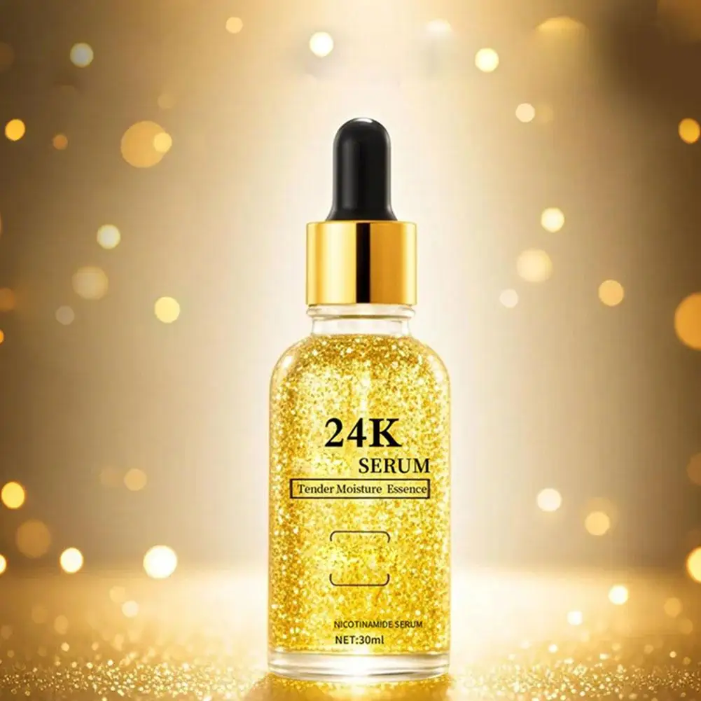 새로운 업그레이드된 24k 골드 화이트닝 세럼 안티 에이징 링클 에센스 케어 여성의 얼굴 건강 액체 영양 모이스춰라이징 N3Q6