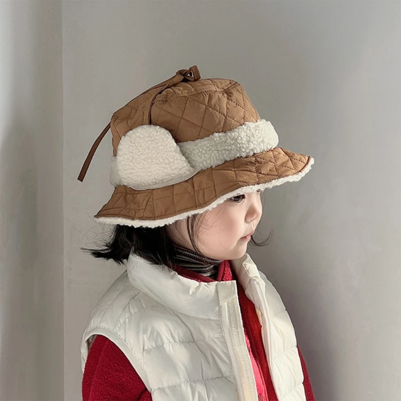 Toddlers Boys Girls Cotton Padded Fisherman Hat Fashion Simple Kids Warm Basin Caps for Winter Outdoor Keep Warm Accessories