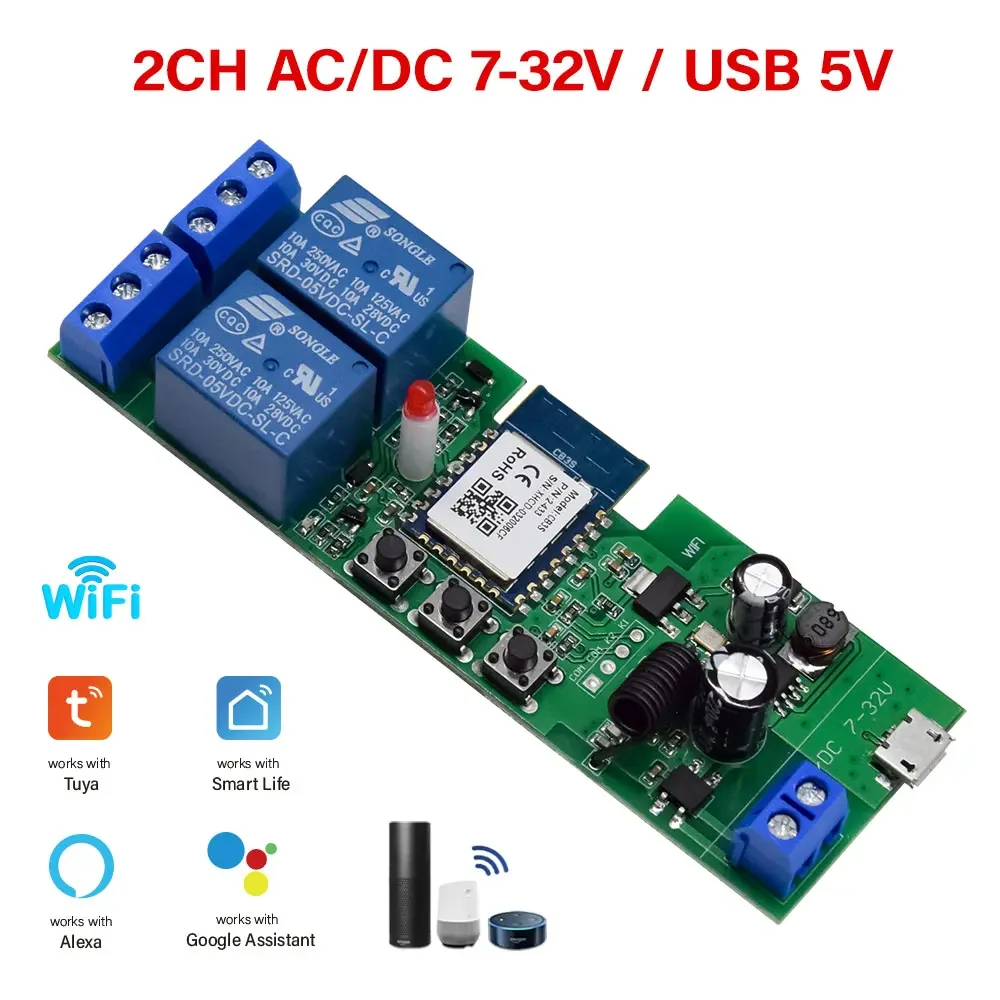 1/2/4 CH TUYA WiFi Smart Light Switch DIY Garage Door Controller 12V 24V 110V 220V RF Receiver Works with Alexa Google Home