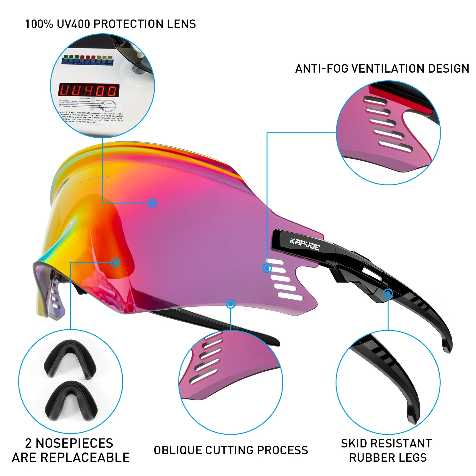 2023 Kapvoe Sport Sunglasses Road Bike Mountain Bicycle Cycl Glasses Riding Goggle Sports Eyewear for Man Women Cycling Glasses