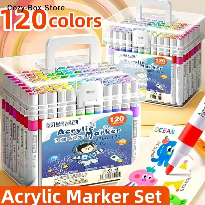 

[ZY]12/24/36/48/60/80/100/120 Color Fine-Point Acrylic Marker For Students Water-Based Ink Washable Colored Pen With Barreled