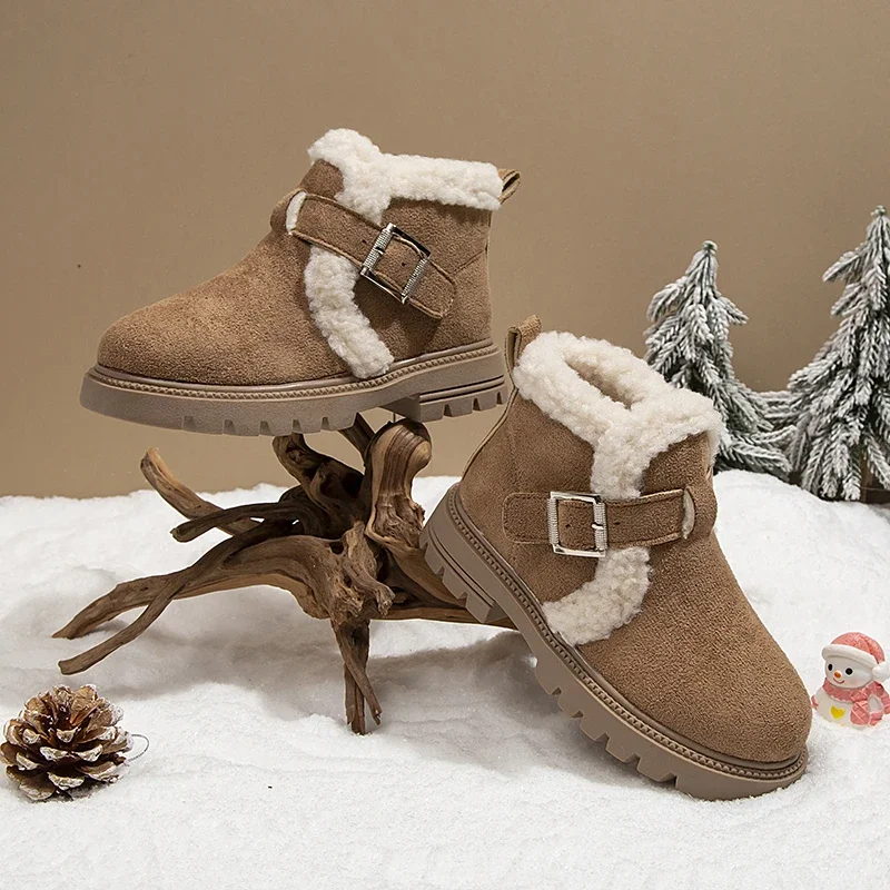 Faux Fur Winter Boots For Girls Platform Waterproof Girl Plush Boots Anti-slippery Soft-soled Fashion Warm Shoes Britain Style