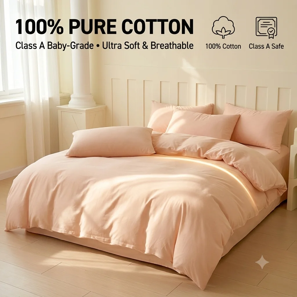 Premium High Density Pure Cotton Bedding Set Class A Safe Soft Duvet Cover Luxury Bed Sheet Set 4 Piece Home Textile