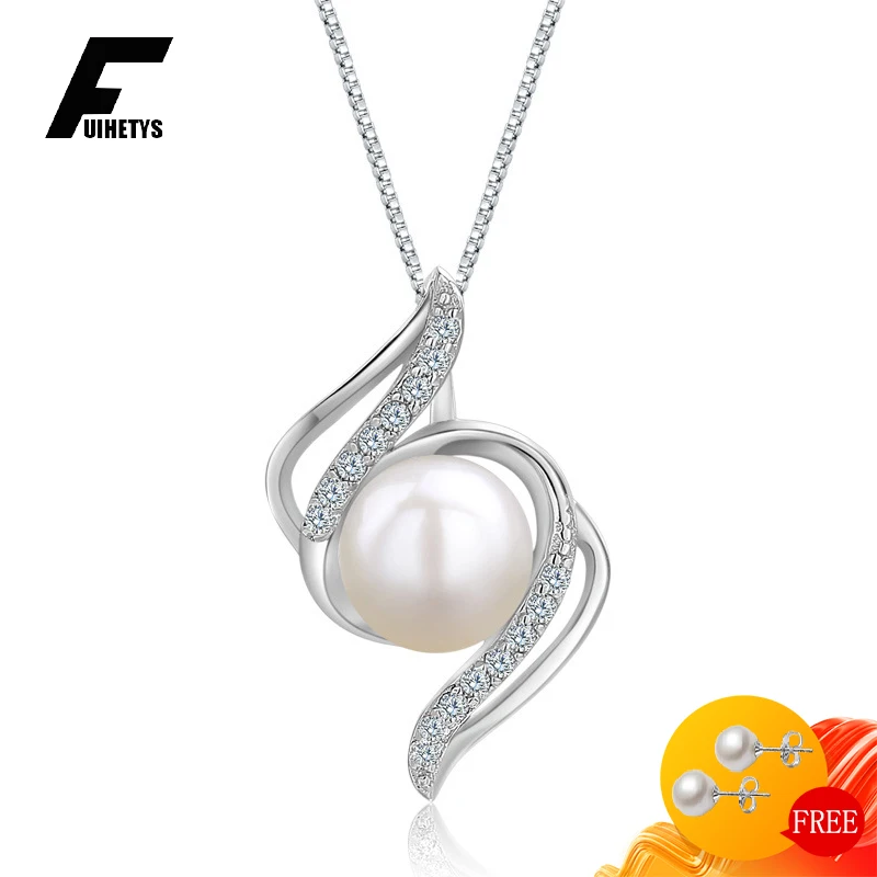 

FUIHETYS Pearl Zircon Pendant Necklace 925 Sterling Silver Jewelry Accessories for Women Wedding Engagement Party Promise Gift