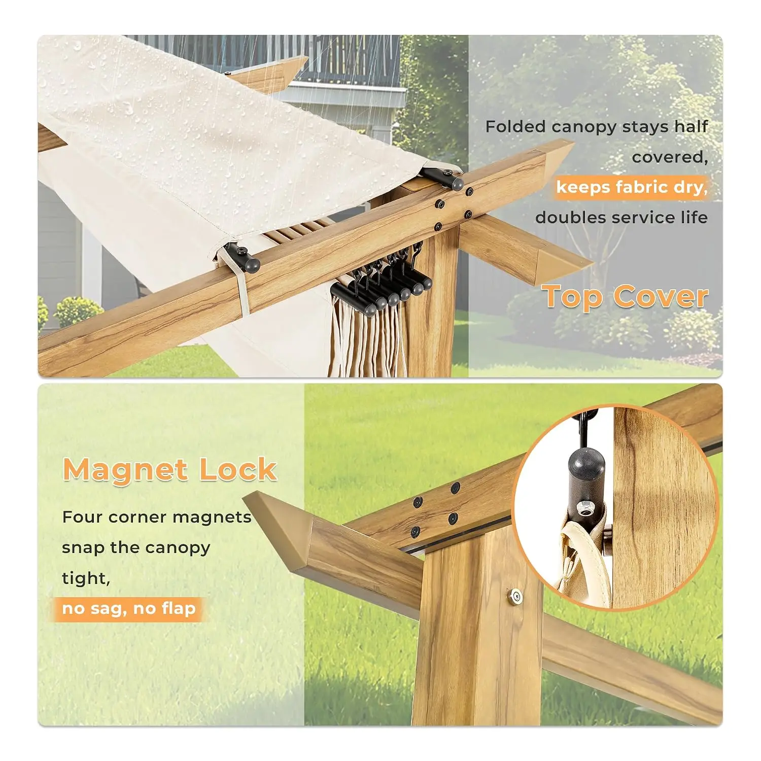 10'x13' Retractable Pergola Sun Shade Canopy, Patio Aluminum Shelter for Backyard Garden Porch with Studs & Screws, Customized