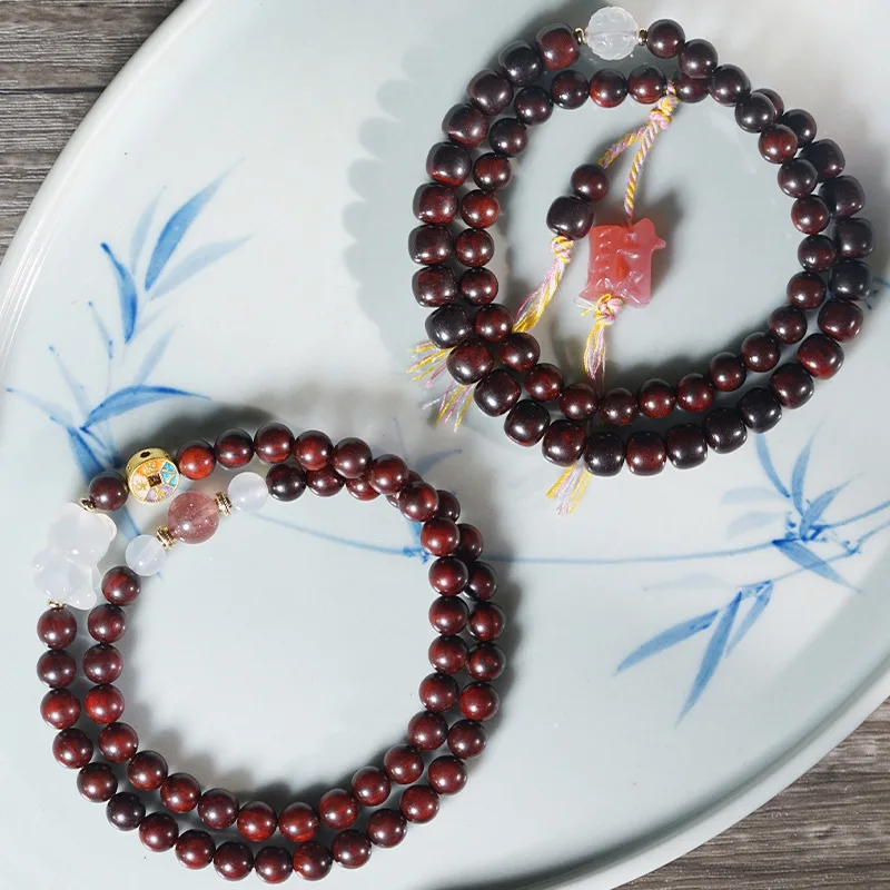 

Индийский маленький лист, красный сандал, двухслойный браслет «сделай сам», вращающийся палец, буддийские четки, унисекс, Мала, подарочные ювелирные изделия