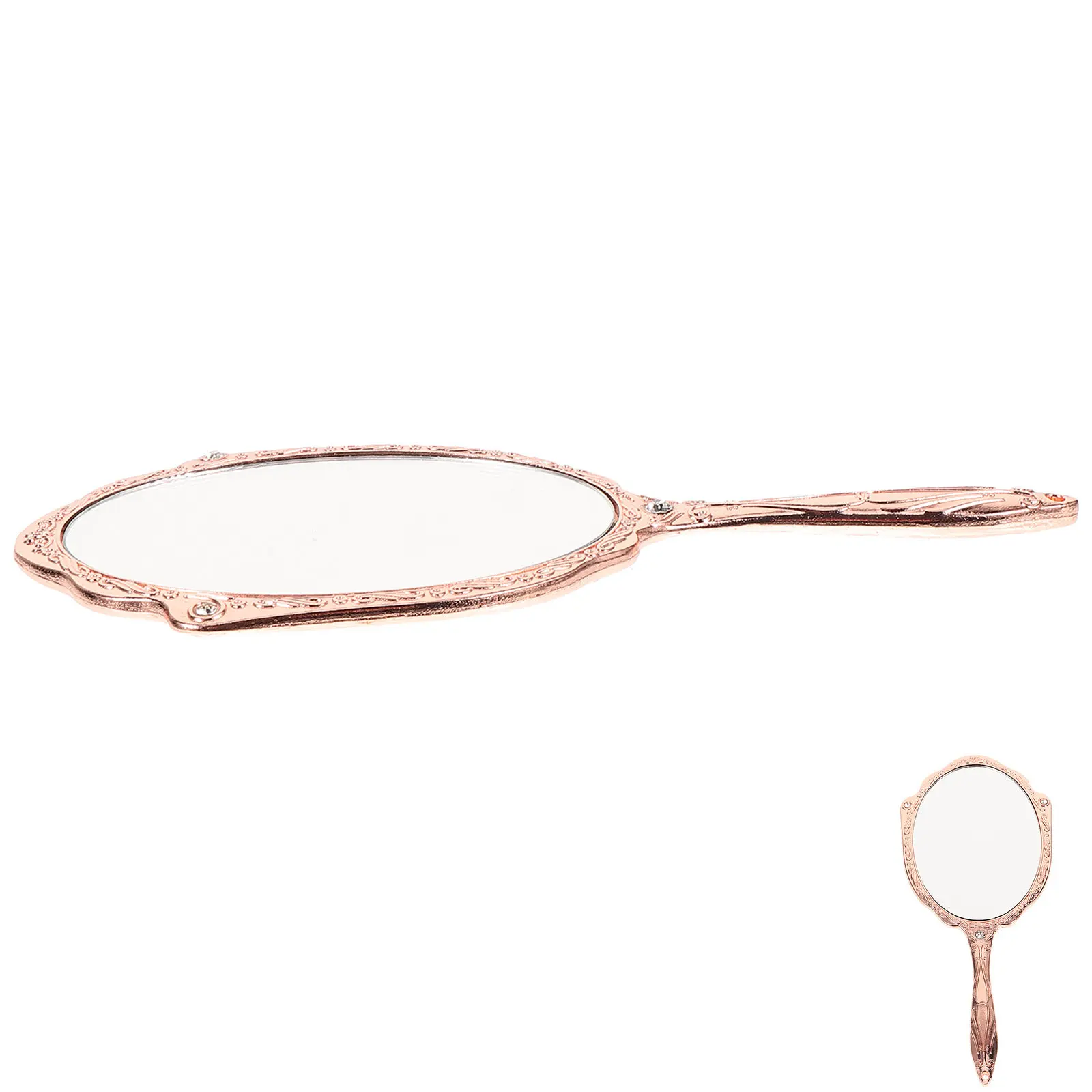 

Vintage Handheld Makeup Mirror with 360 Degree Rotation Clear Glass for Women Elegant Metal Handle Compact Travel Beauty Tool