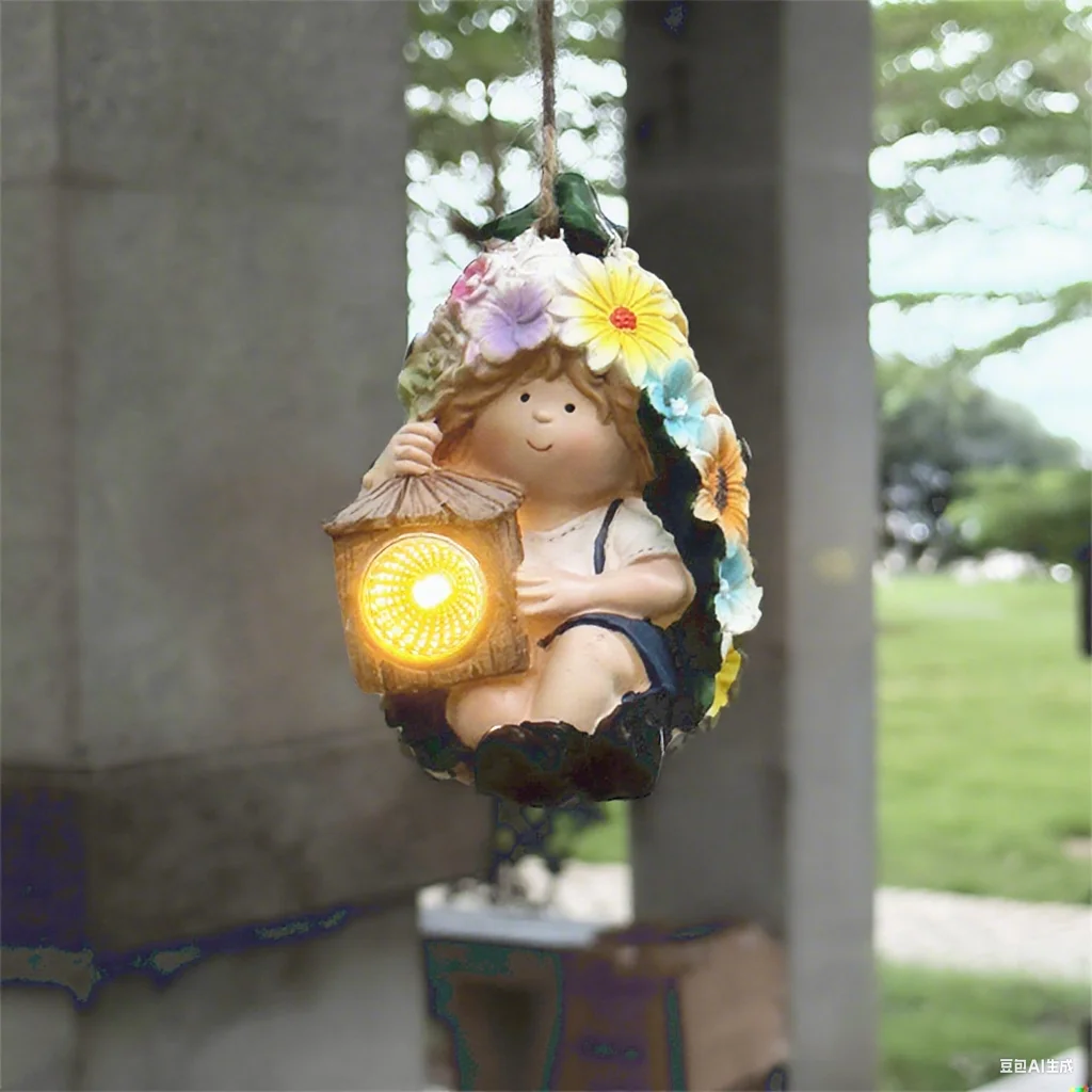 

Flower Girl Garden Statue Outdoor Decoration Hanging Decoration with Solar Lights Sculpture Courtyard Outdoor Lawn Decoration