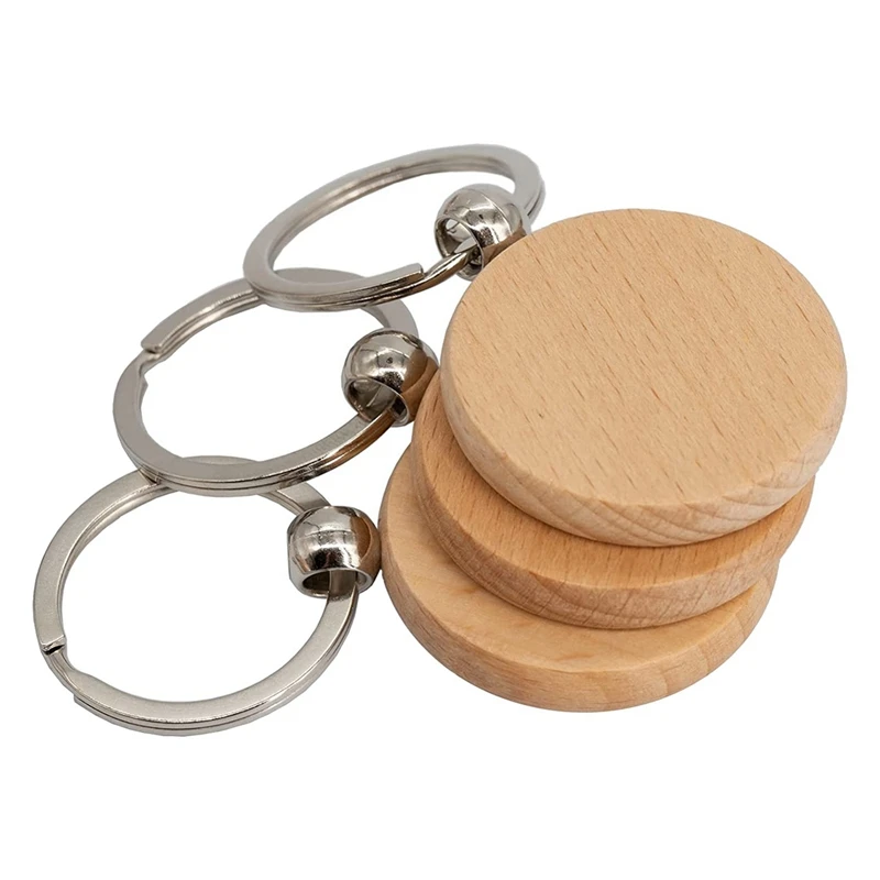 

100 Piece Wood Carved Blank Wood Blank Keychains (Round)