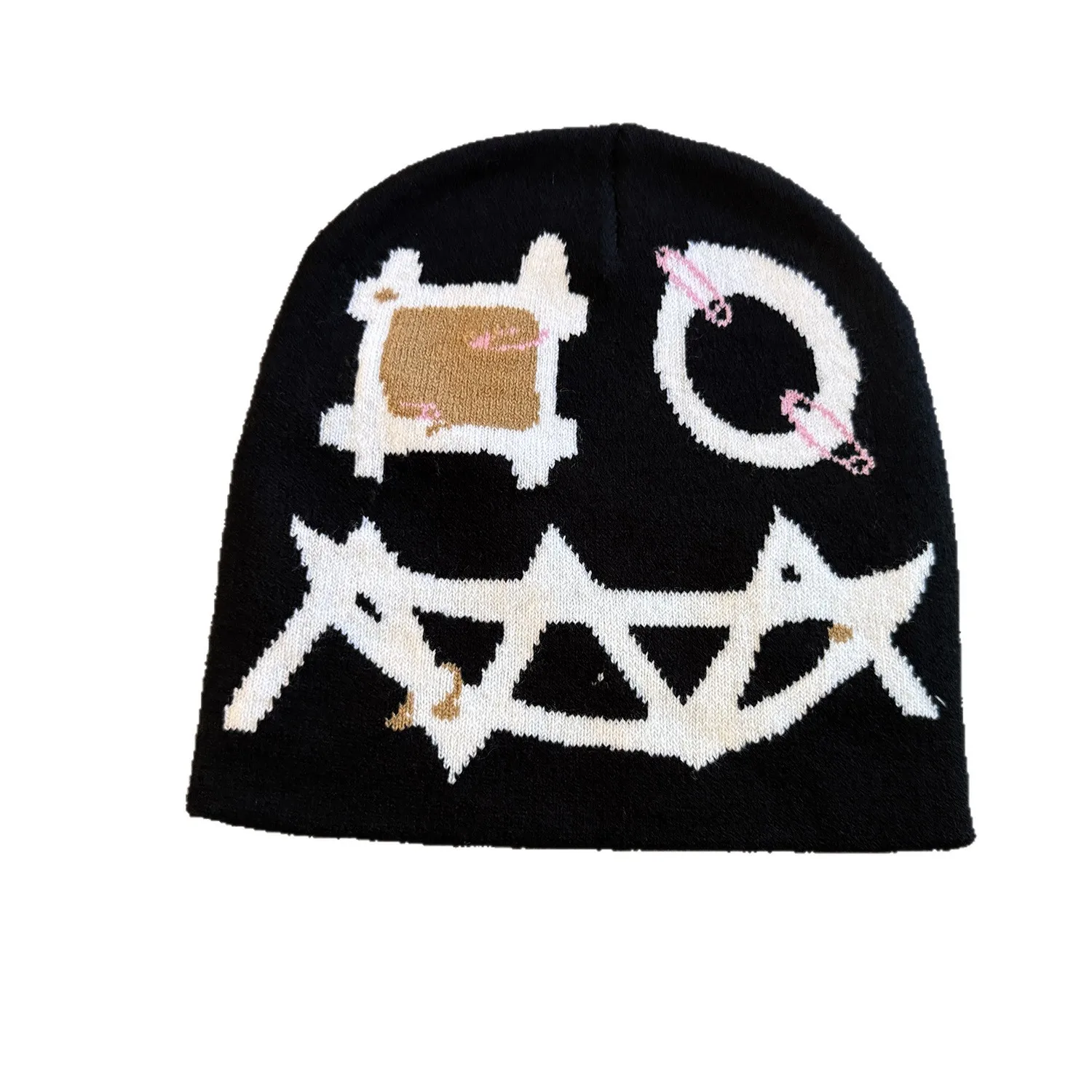Devil Face Knitted Beanie Men Women Safety Pin American Halloween Hip Hop Funny Warm Autumn Winter Wool Cap Prank Street