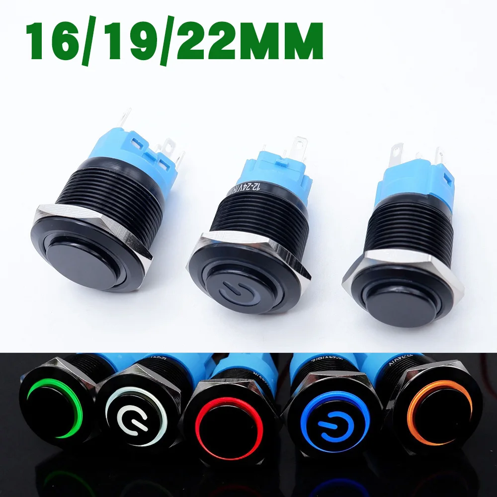 

Metal Push Button Switch 12v 16mm 19mm 22mm Ring Lamp Power Symbol Waterproof LED Light Momentary Fixed Self-locking 5V 24V 220V