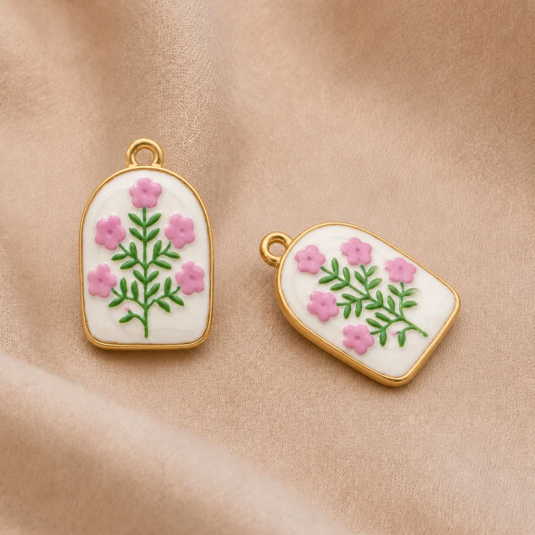 2pcs Stainless Steel Enamel Flower Charms Pendant 18K Gold Plated Earring Keychain Charms for DIY Necklace Jewelry Craft Making