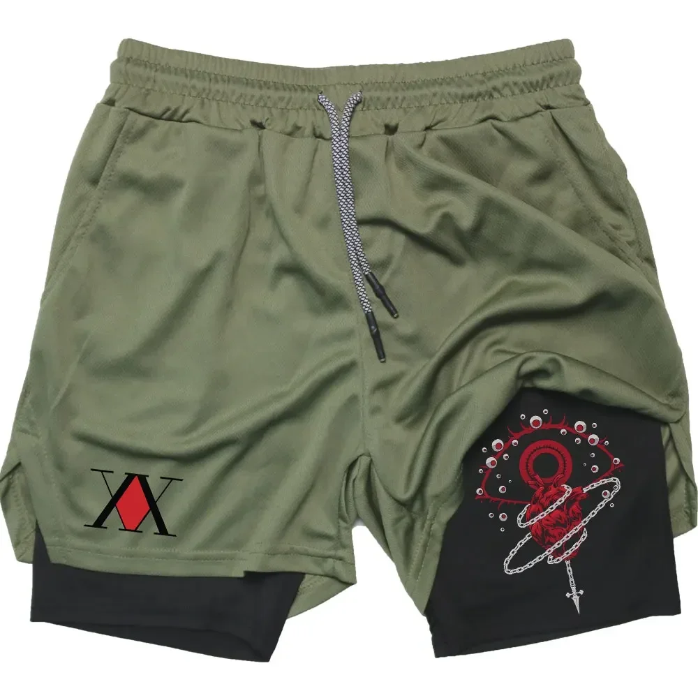 Anime Hunter X Hunter Performance-Shorts für Herren, 2-in-1-Lauf-Kompressionsshorts, Training, Sport, Gym, schnell trocknende Shorts mit Taschen – Detail 9