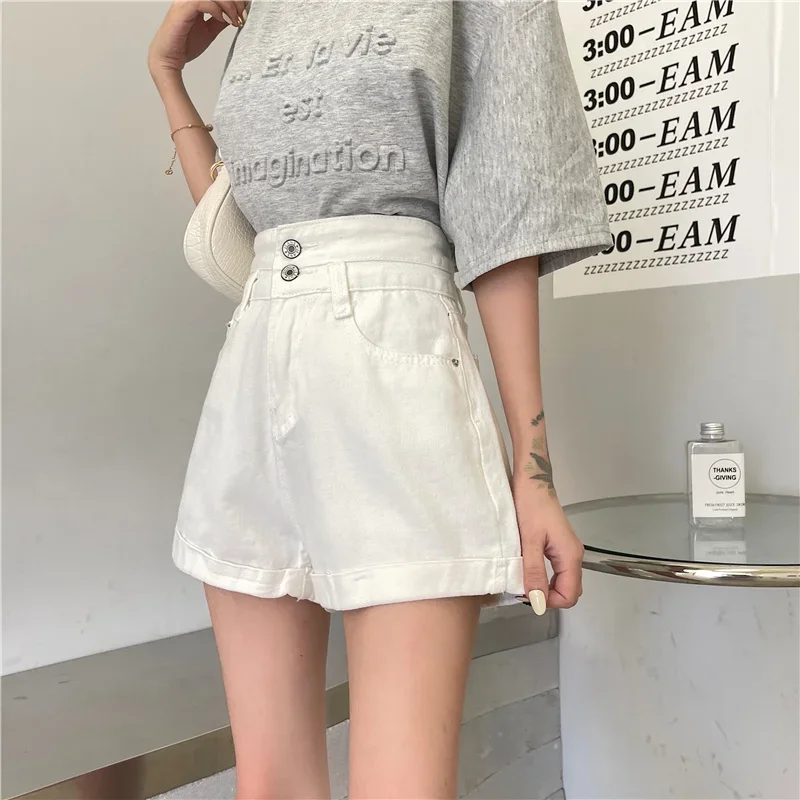 Szorty Damskie Popularne Jednolite Czarne Z Wysokim Stanem Jeansowe Wiosenne Damskie Ubrania Streetwear Uniwersalne Modne Pantalones Cortos De Mujer