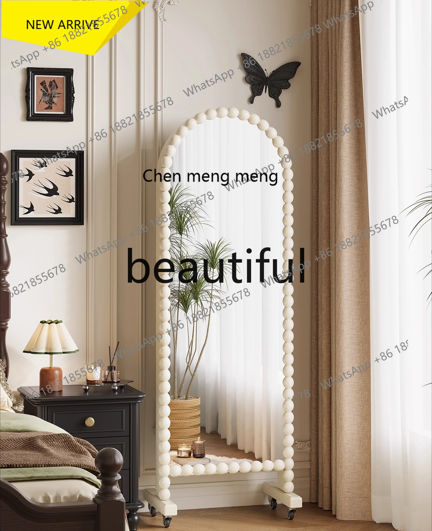 

X M132 Full-length mirror household solid wood magazine rack rack, floor-to-ceiling full-length mirror movable