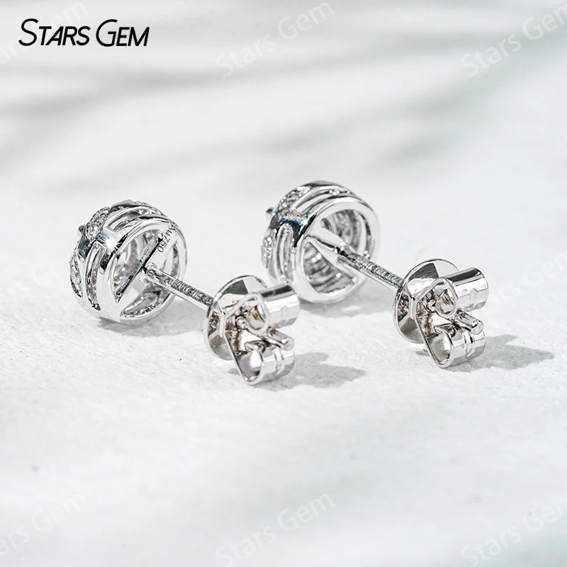 3.6mm Round Brilliant Cut Lab Grown Diamond Halo Set 18K Gold Diamond Stud Earrings