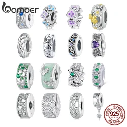 BAMOER 925 Sterling Silver Clasp CZ pave Clip Charms Daisy Beads Stopper Safety Chain fit Original Charm Bracelet Jewelry Clip