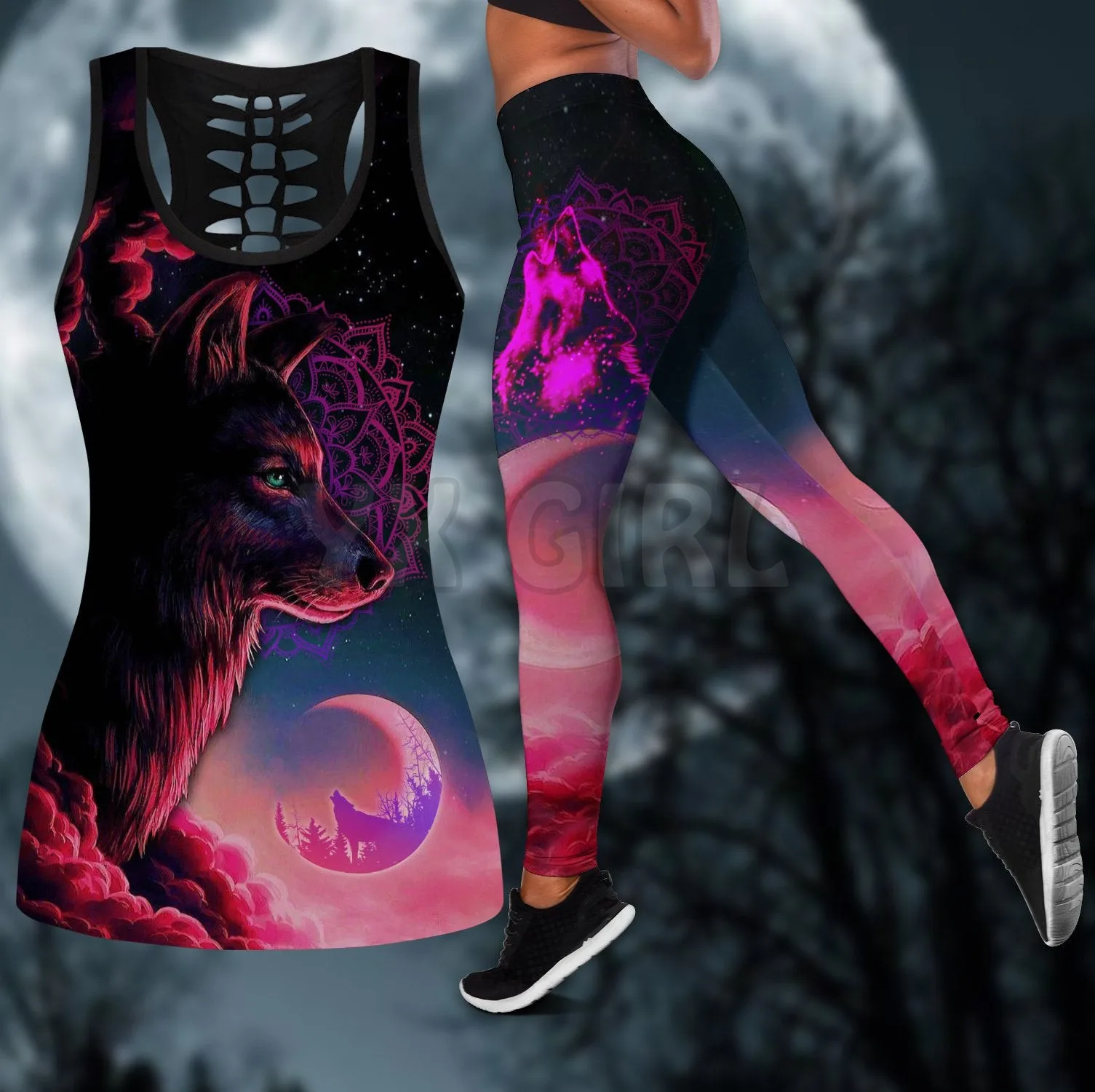 

Yoga Wolf Combo Tanktop + Legging 3D Printed Tank Top+Legging Combo Outfit Yoga Fitness Legging Women