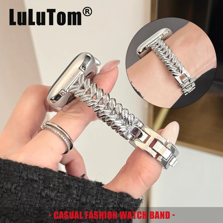 麦の穂の形をしたメタルブレスレットバンド、apple-watch-11-10-9-8-7-6-5-se-ultraストラップ、iwatchシリーズ38-40-41-42-44-45-46-49-mm対応