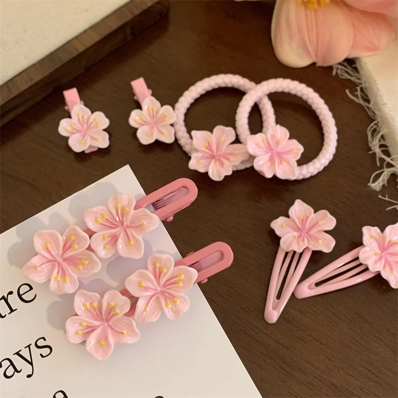 Sweet Cherry Blossom Hair Clip para meninas, corda de cabelo, Headwear, BB, Side Bangs, flores frescas, pinos de cabelo, acessórios, 2pcs