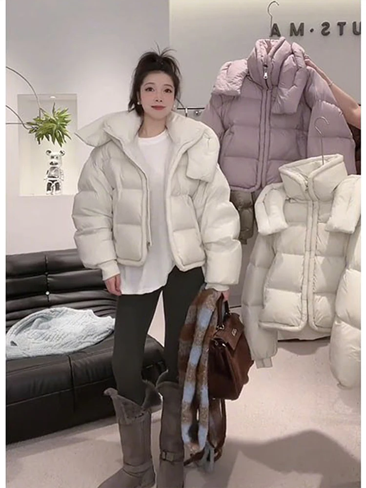 

Winter Thickened Short Cotton Jacket Women's Warm Outerwear Korean Style Loose Fit Hooded Zipper Closure Color Coat