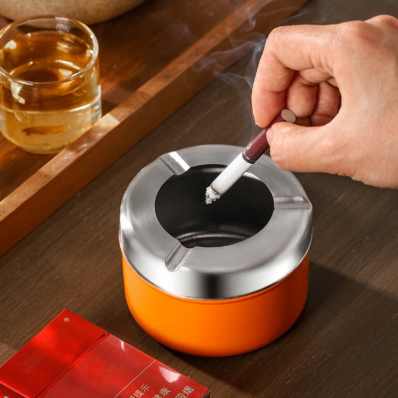 2025 New Stainless Steel Ashtray for Cigarette Home Office Hotel Tray Desktop Ornament Gift for Smoker Black/Orange - Image 3