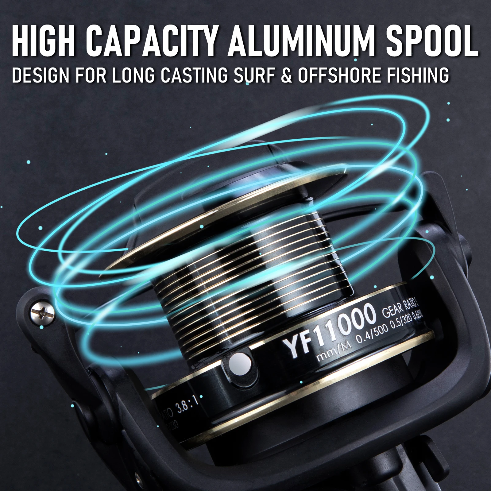 Carrete Giratorio Surfcasting – Bobina Aluminio y Cuerpo Grafito 10000 - imagen 4