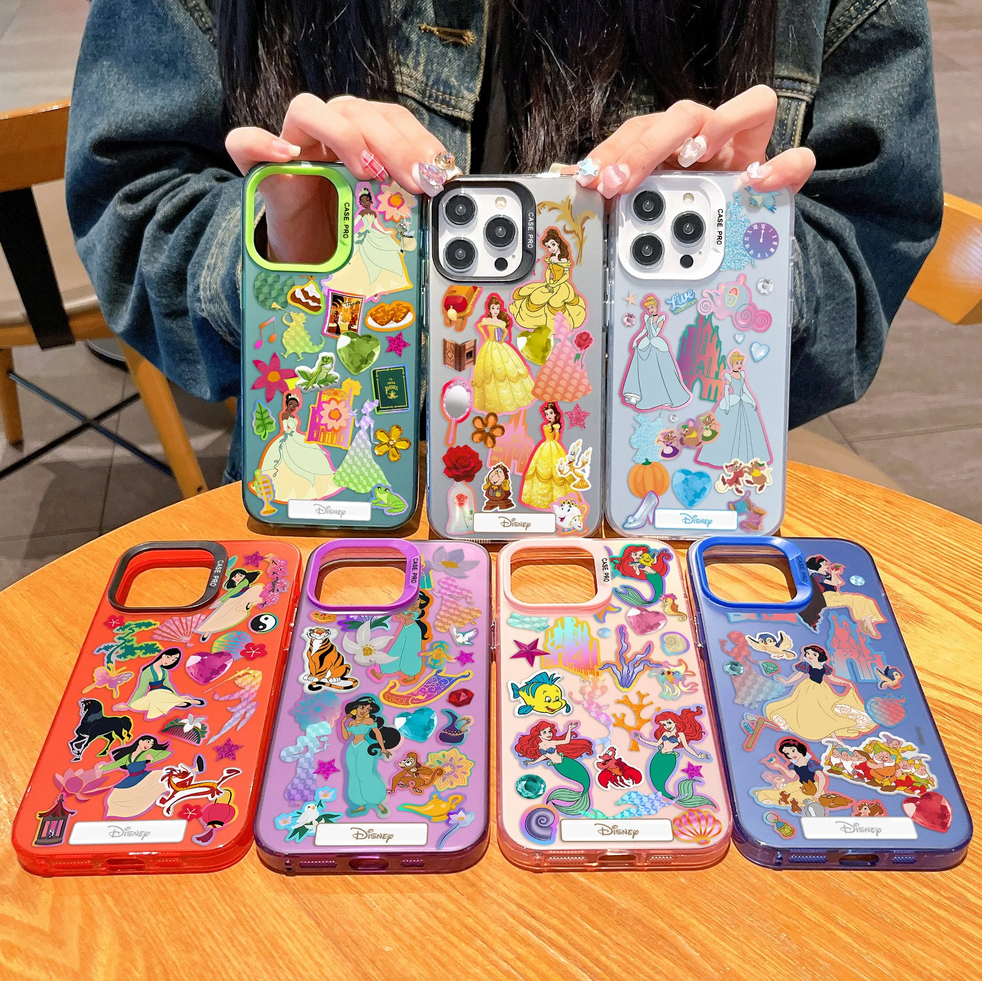 Princess Acrylic Contrast Color Phone Case For iPhone 15 14 13 12 Mini 11 Pro Max X XS XR 6 7 8 SE20 Plus Disneys IMD Hard Cover