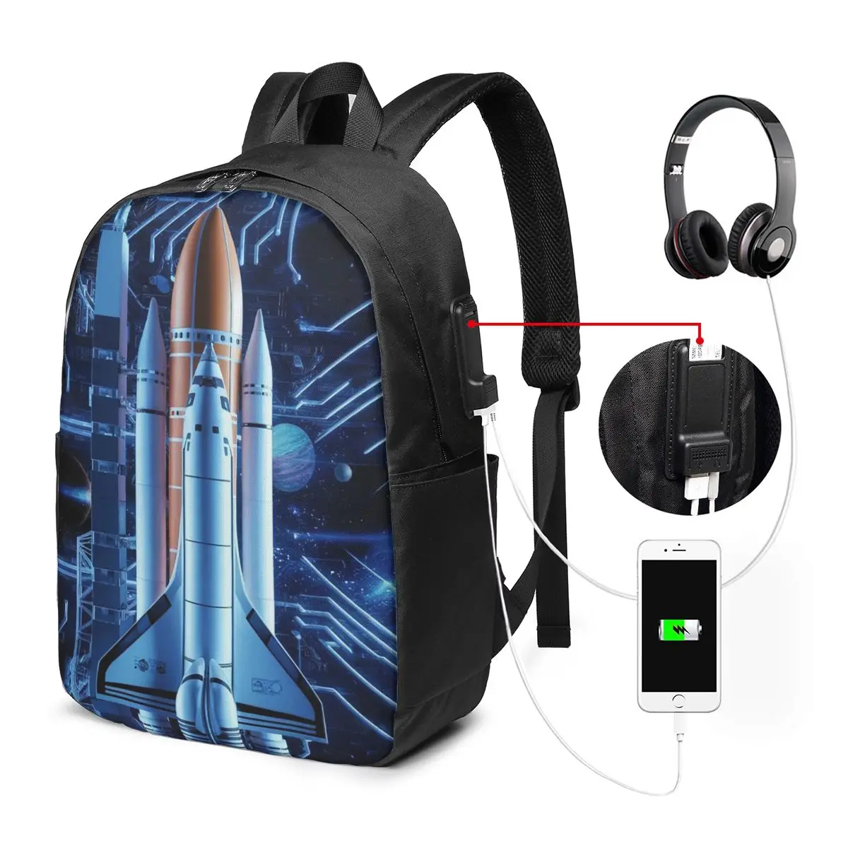 Space Shuttle Rocket Backpack Travel Notebook Bag Computer College Student School Bag Laptop Shoulder Bags for Men Women
