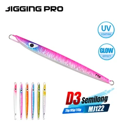 JIGGING PRO 75g 95g 115g D3 Semilong Vertical Jigging Lure Saltwater Metal Jig Fishing Bait Sea Fishing Tackle Tuna Bonito