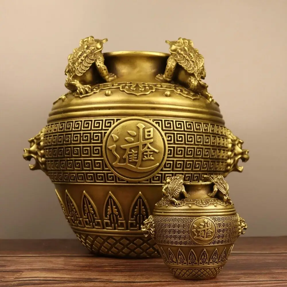 Garden Outdoor home decor orname brass carved wealth jinchan toad jar vase