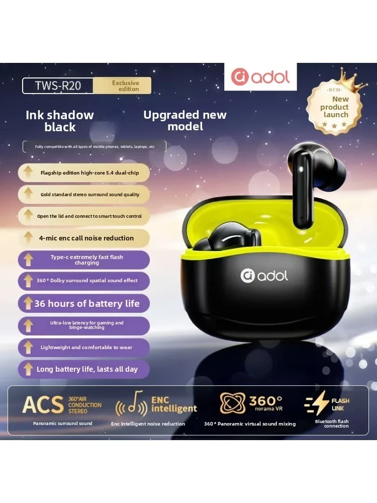 ASUS adou/adol R20 Wireless Bluetooth In-Ear Headphones - High-Quality Audio for Gaming, Sports, Noise Reduction, Universal Use