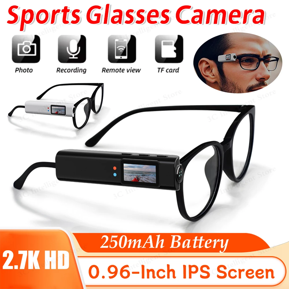 

2.7K Mini Eyeglasses Video Shooting Micro-camera HD WiFi Intelligent Glasses Video&Sound Recording with 0.96inch IPS Screen
