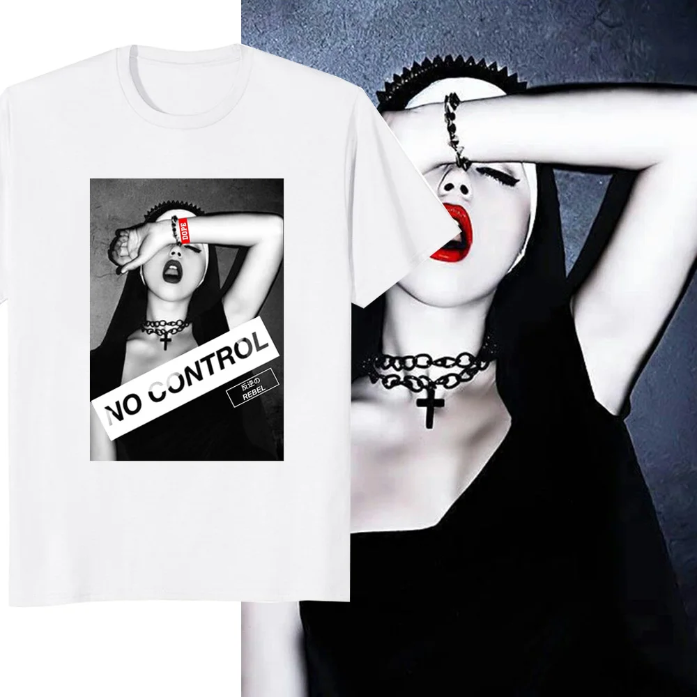 Beauty Nun Nonne Religious Use Nail Satanic Church Anton Lavie Satanic Mystery Gothic T-shirt Hentai Men's T-shirt Girl Top