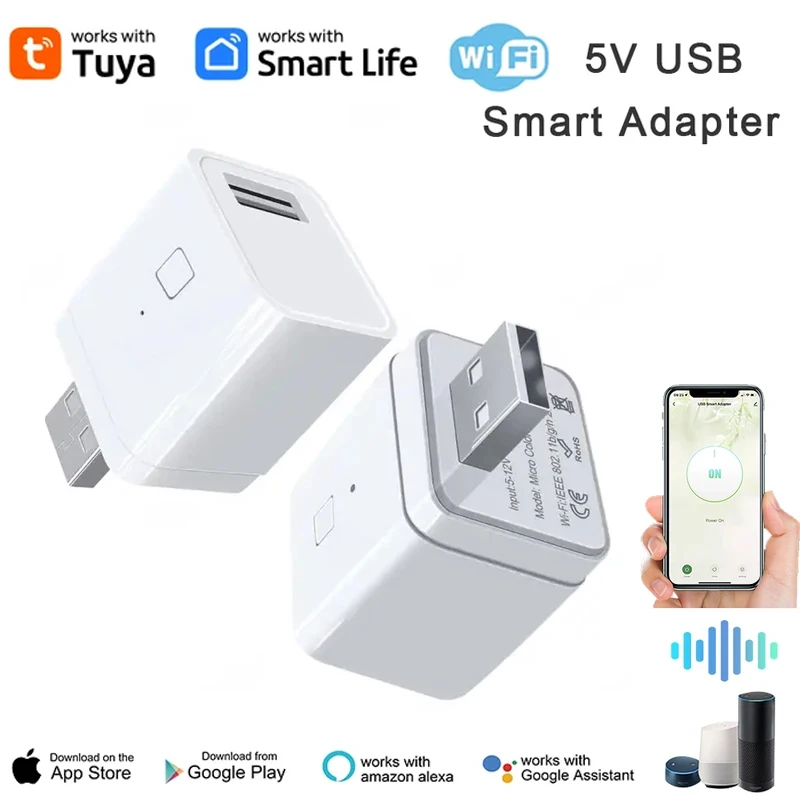 Tuya WiFi smart switch micro charge socket 5V Mini USB power adapter works with Alexa Hey Google Alice for smart home automation