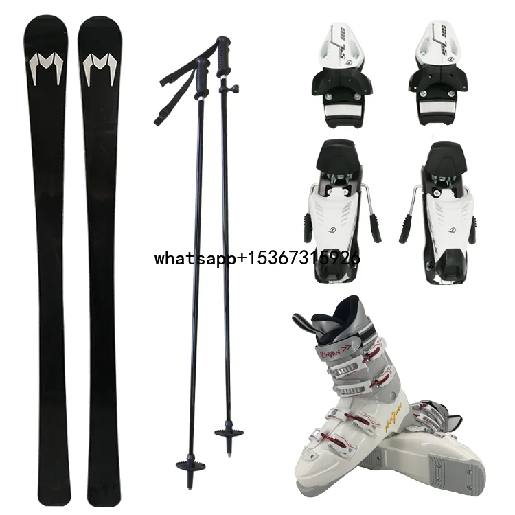 Winter sports mountain skis set snow binding and snow boots shoes alpine ski adult ski