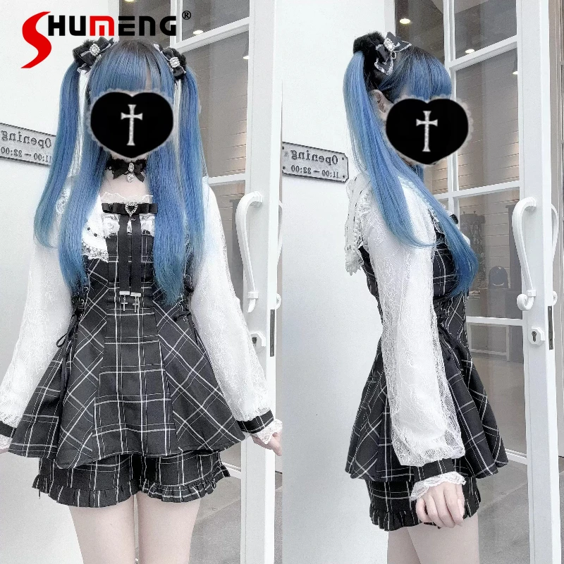 

Оригинальное клетчатое платье Subculture Mass-Produced, осеннее новое милое платье Лолиты с бантом и длинными рукавами для девочек, шорты, комплект из 2 предметов