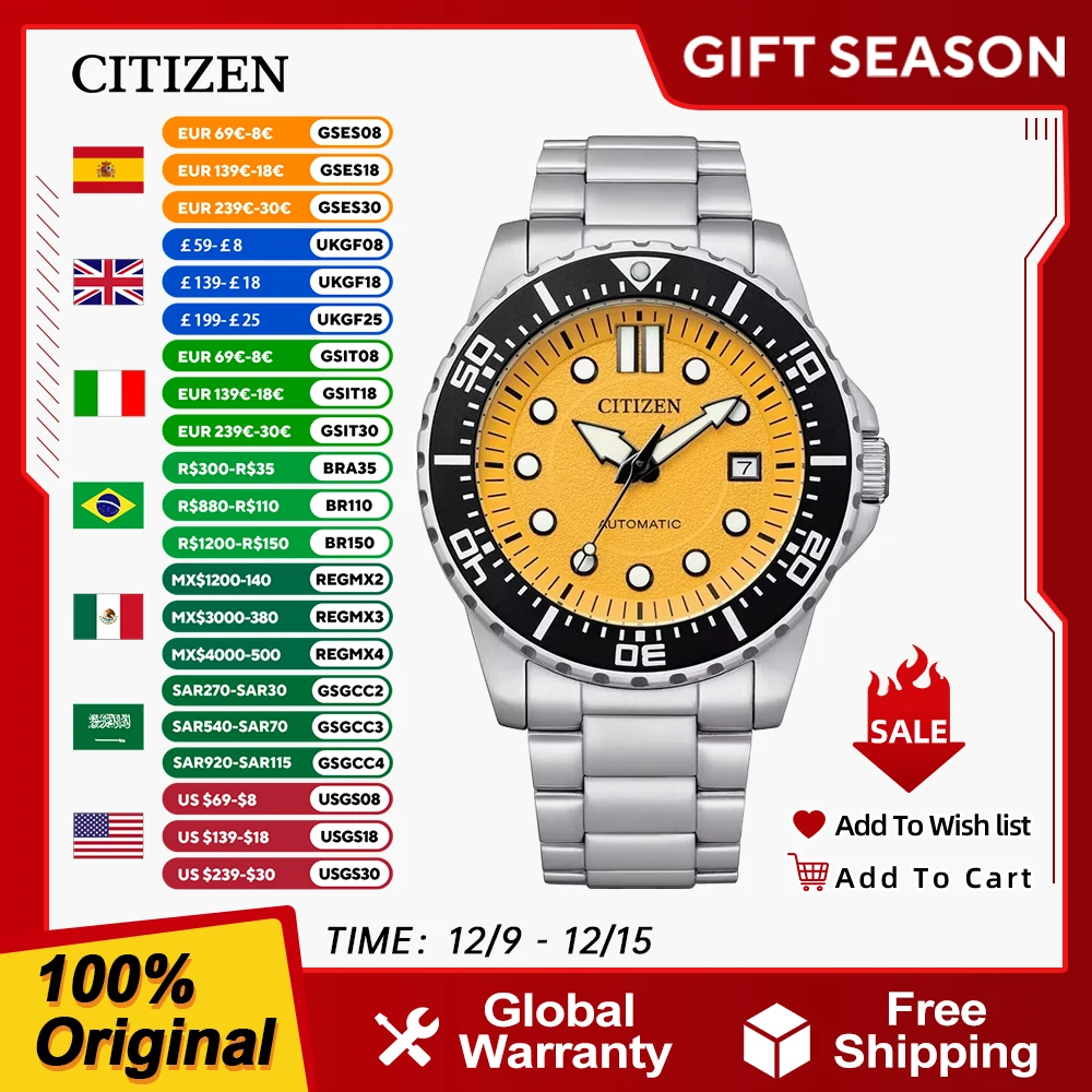 CITIZEN Japanese original men\'s watch 10bar waterproof fashion Mechanical watch Luminous NJ0128-80X