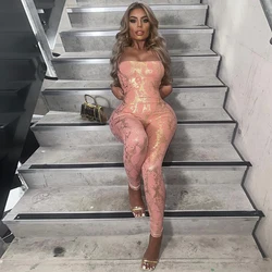 Women's 2024 Long jumpsuits full length high shot pants Gold print club luxury sexy fashion backless Tights Suspender Overalls