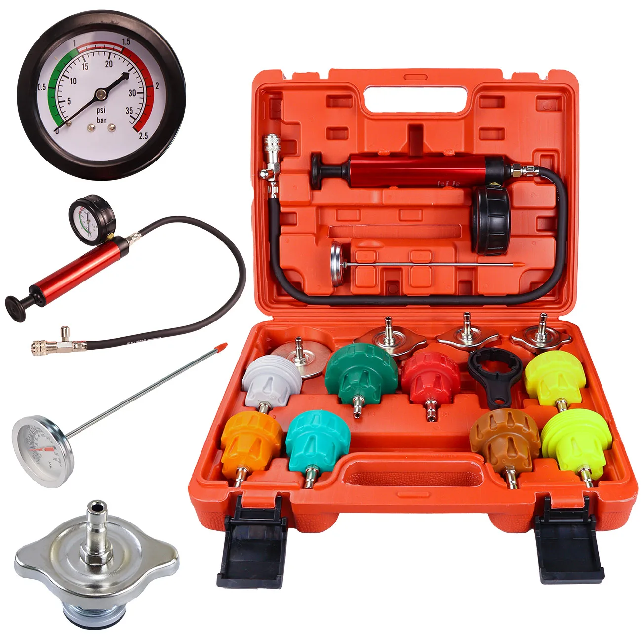 14pc Universal Car Radiator Pump Pressure Leak Tester Kit Vacuum Pressure Cooling System Tester Auto Coolant Vacuum Refill Kit