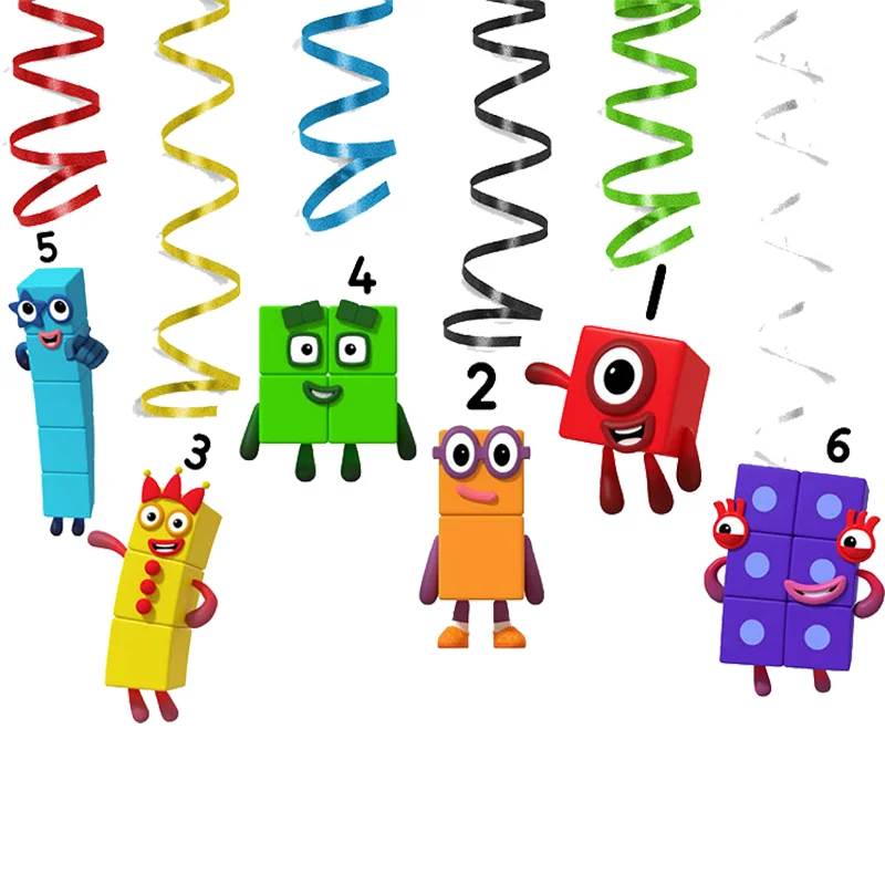 MINISO Number building blocks Birthday Party Disposable Spiral 6pcs Pendant PVC cartoon Theme baby shower school children\'s supp