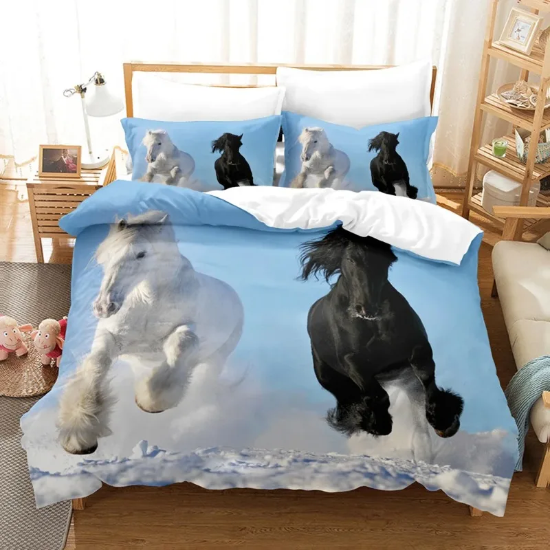 Dropshipping King Size Bedding Set Duvet Cover Pillowcases Horse Housse De Couette Queen Sze High-quality Home Textile 240x220