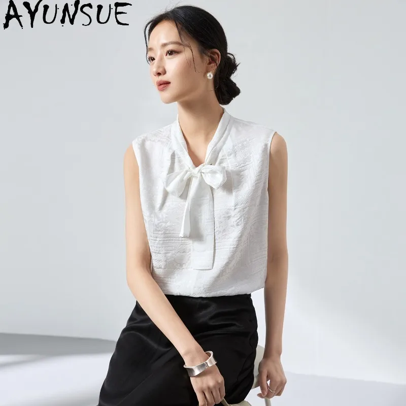 AYUNSUE 19mm Silk Satin Crepe Women's Tanks Lace-up Sleeveless Tops for Woman Fashion Commuting Tanks Top Woman Clothes Одежда