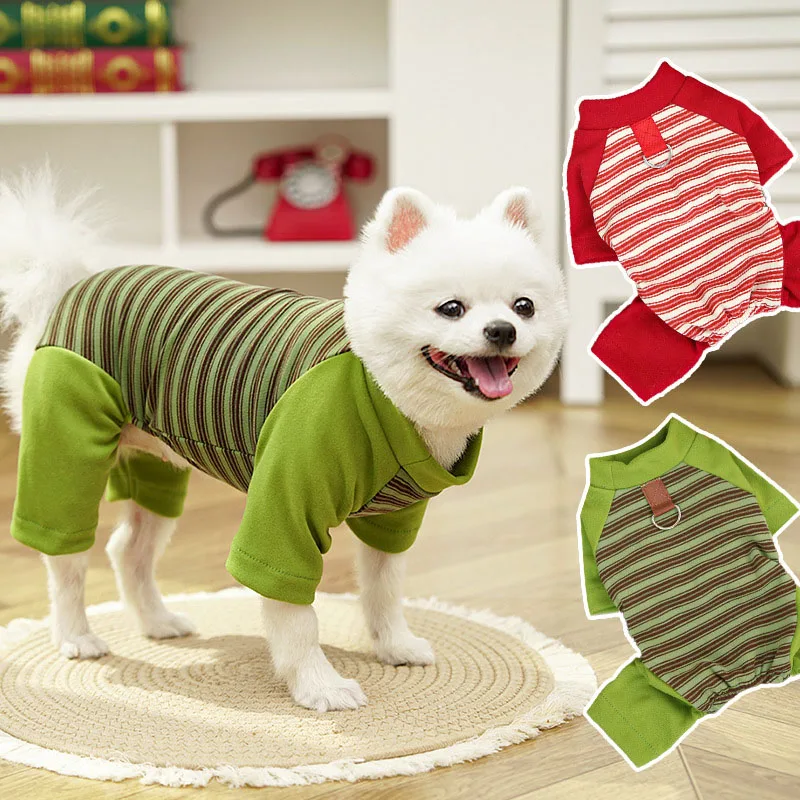 

Striped Dog Clothes Green Red Clothing Pajamas Jumpsuit For Small Medium Dogs Chiwawa Dachshund Puppy Overalls Bodysuit Pyjamas