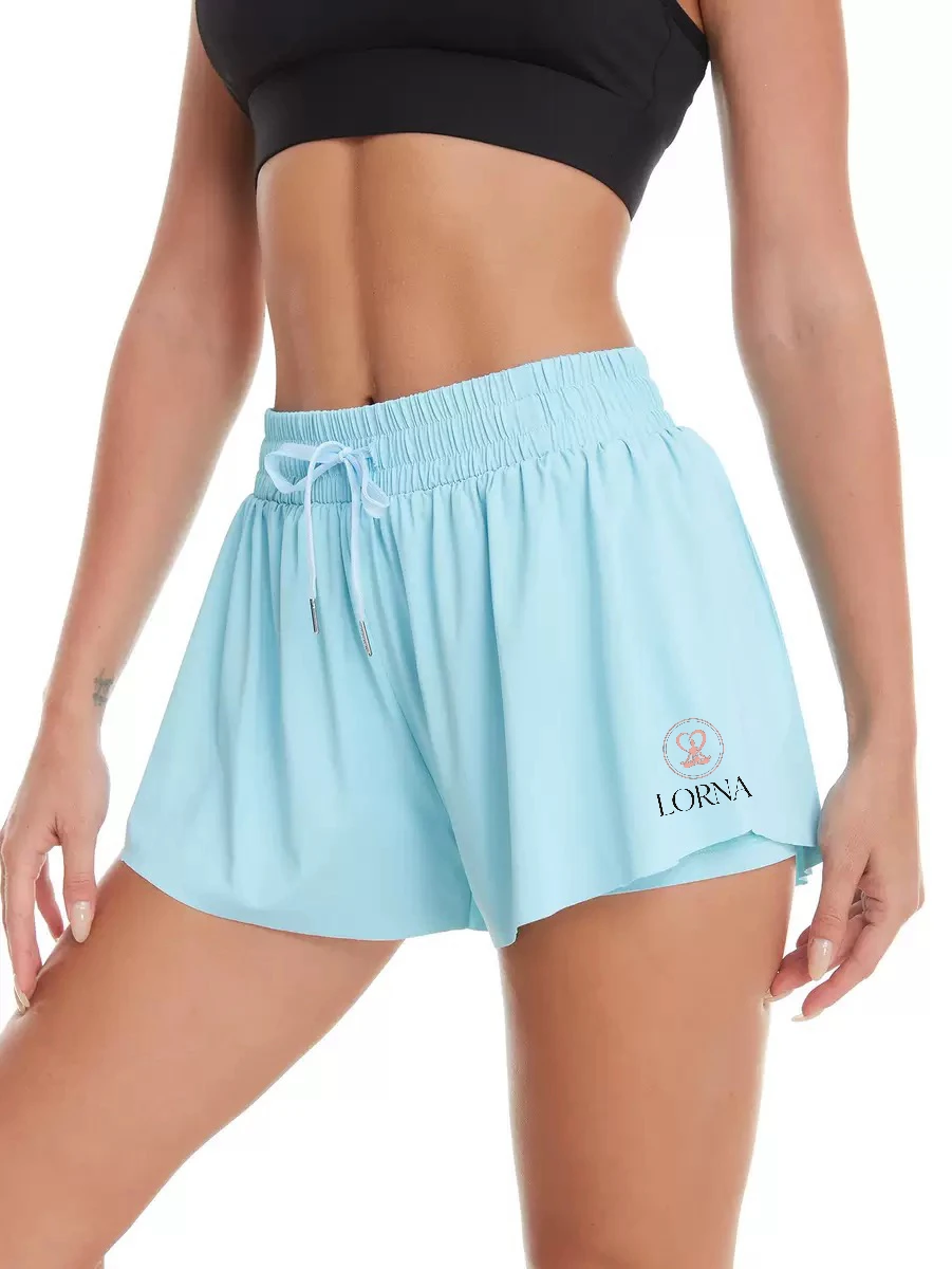 Summer Women's Printed Anti-Glow Loop Elathe Waist Drawstring Sports Culottes Quick-drying Draping Running Tennis Yoga Shorts